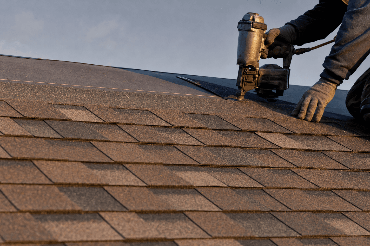 Close-up of gray architectural asphalt shingles on a Northeast Wisconsin residential roof